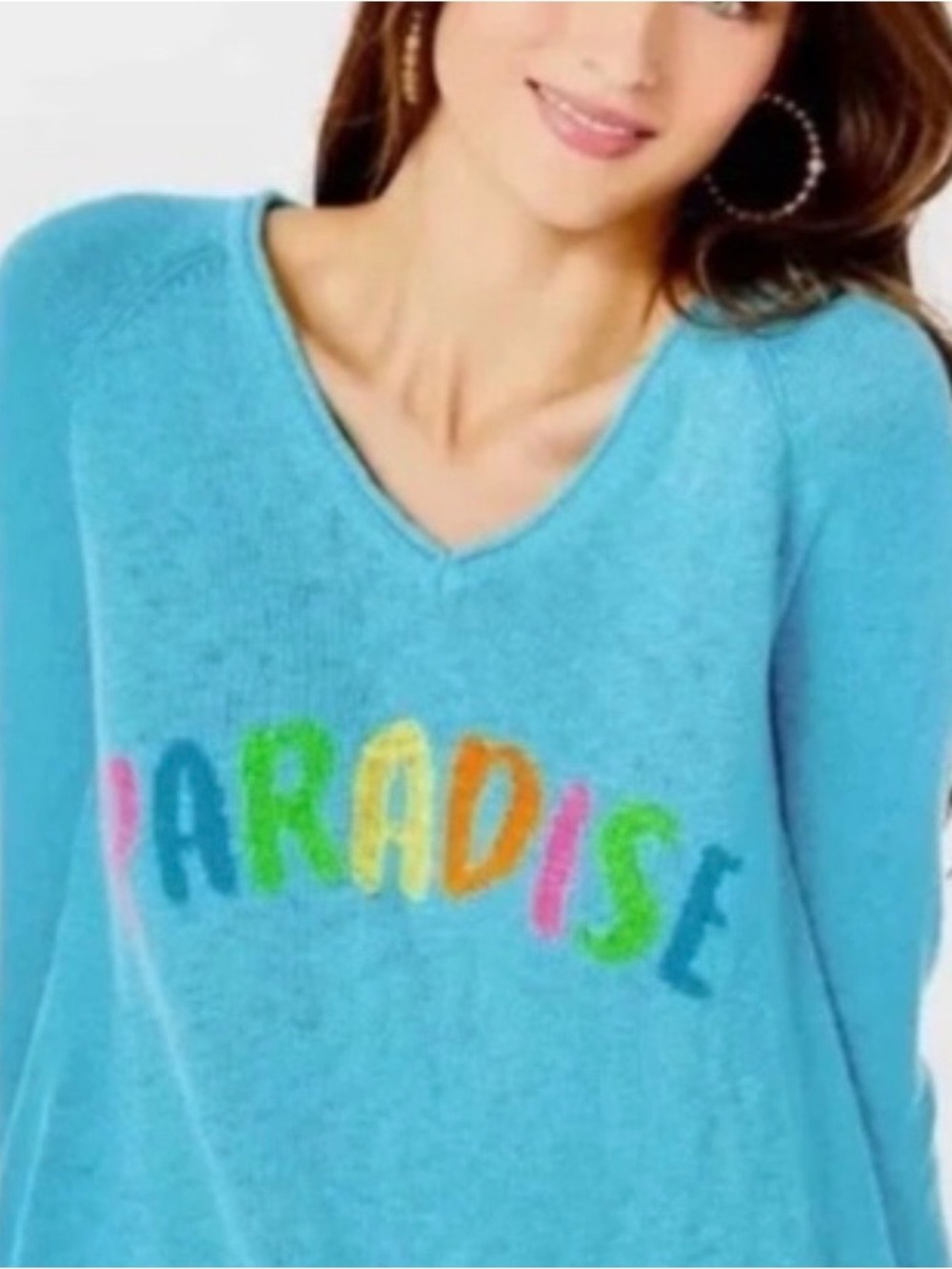 Lilly Pulitzer Size XXL Danette Turquoise 
  Blue V-Neck Sweater PARADISE'